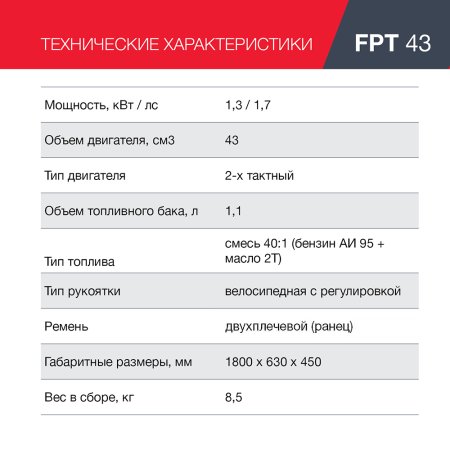 FUBAG Бензиновый триммер FPT 43 + Триммерная леска сечение витой квадрат L 130 м * 2.4 мм в ПОДАРОК в Липецке фото